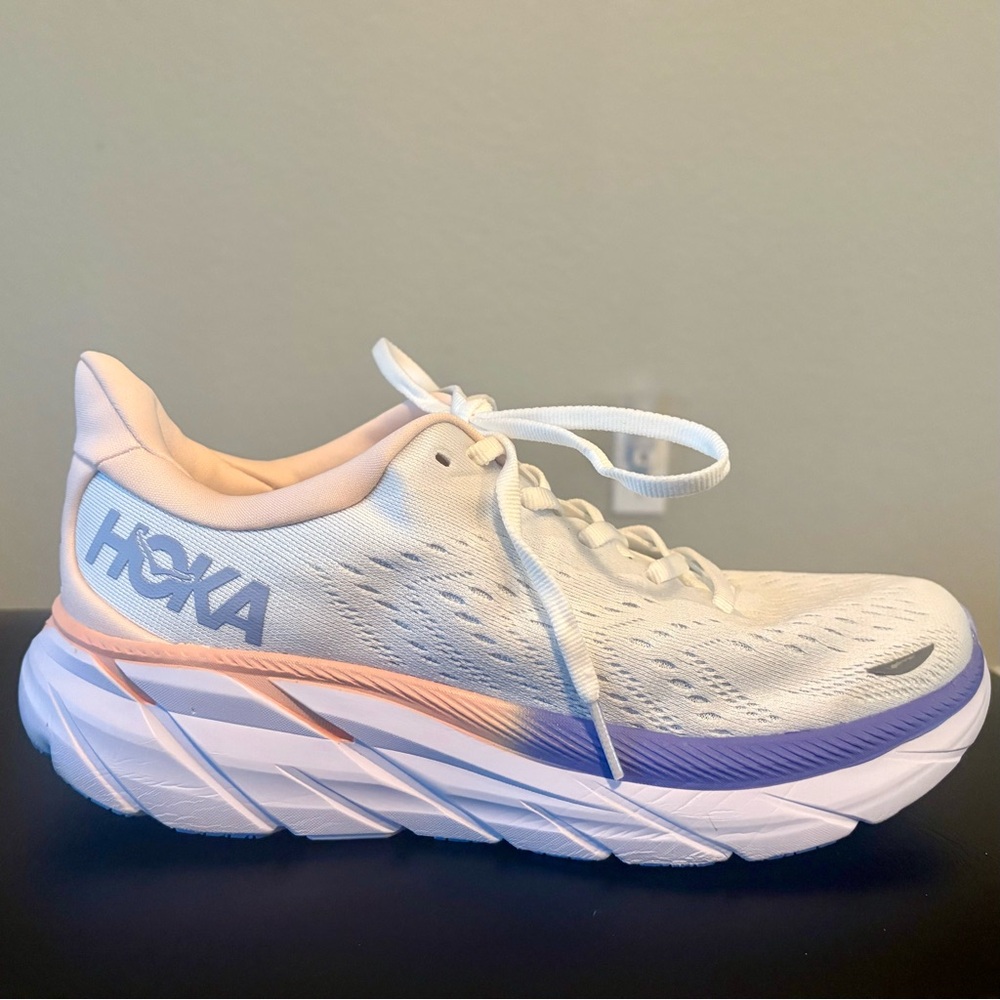 Hoka Men’s Clifton8 White and Lavender Athletic Shoes sz 8D - Picture 3 of 12